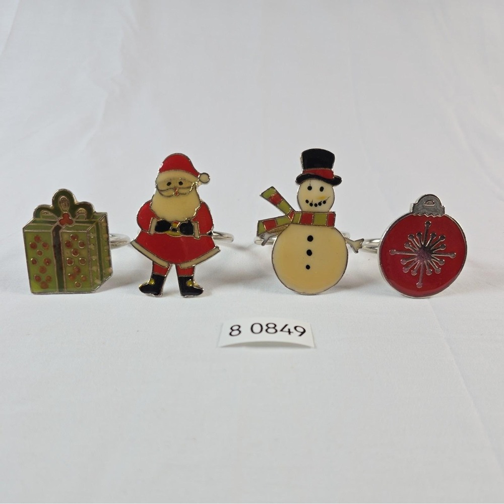 Vintage Trim-A-Home Christmas Holiday Napkin Rings Set 4 Holiday Novelty Festive